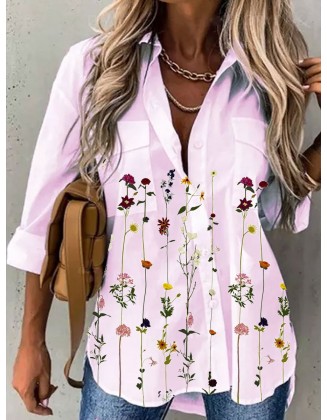 Floral Print Loose Casual Long-sleeved Blouse